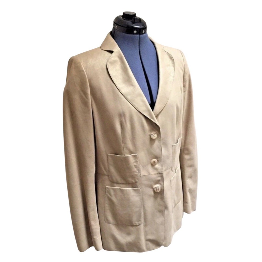 Salvatore Ferragamo Womens Beige Leather Jacket‎ Button Up Old Money Luxury 12
